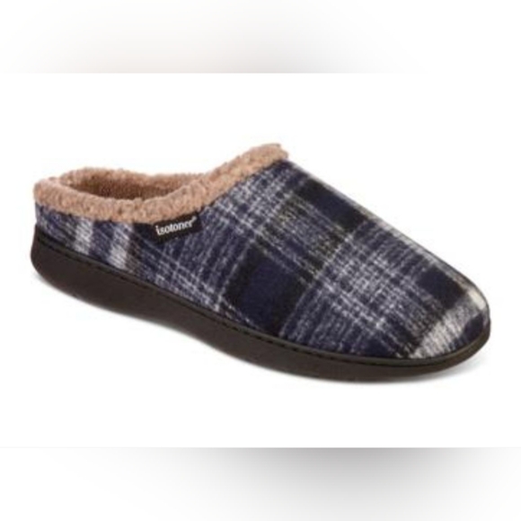 Isotoner Signature Slippers Navy Blue Plaid NWT - Picture 2 of 6